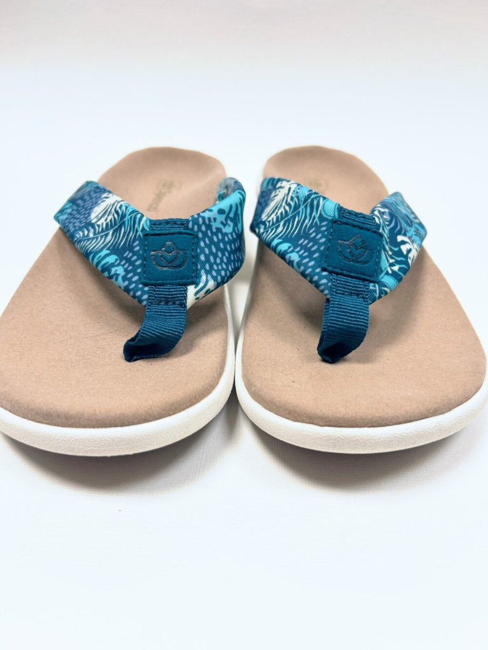 Spenco Victoria Memory Foam Tropical Blue Palm Print Orthotic Support Size 8 - Picture 3 of 6